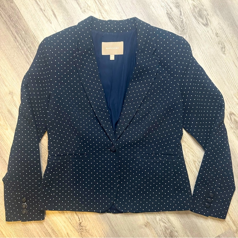 💝Banana Republic Classic Fit Navy White Polka Dot Women's Blazers Size 8